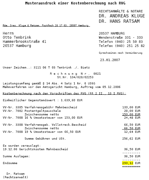 Kostenberechnung